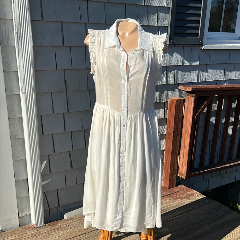 BURU Off-White  Rayon Ruffled Sleeveless Dress Size Large